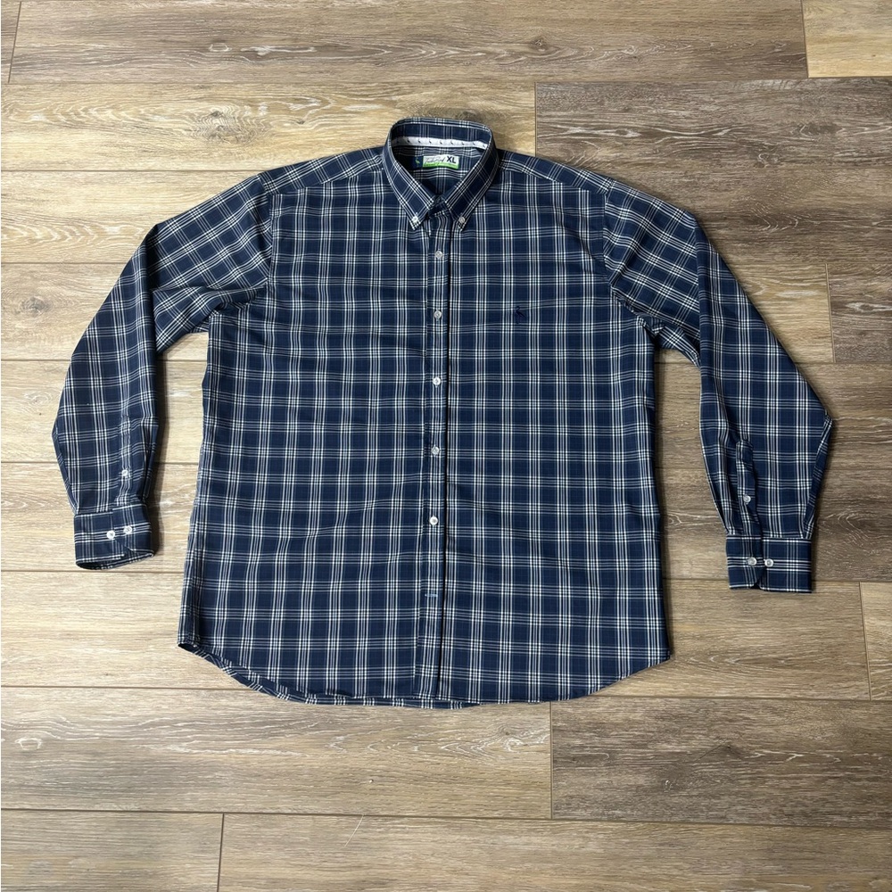 Tailorbyrd Shirt Men's XL Long Sleeve Button Down Blue Plaid Performance Shirt